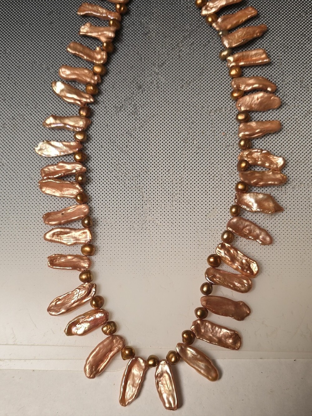 Biwa Copper Stick Collar Necklace Gold Pearl Accents